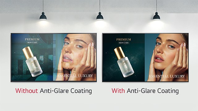 LG UH5Q anti-glare comparison showing reduced reflections in bright conditions