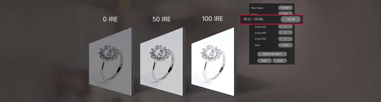 The IRE scale can be adjusted on the VM5R to control the white balance of the image.