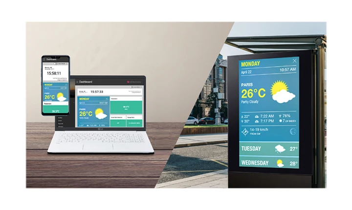 Users can monitor and control their displays through a mobile phone and laptop.