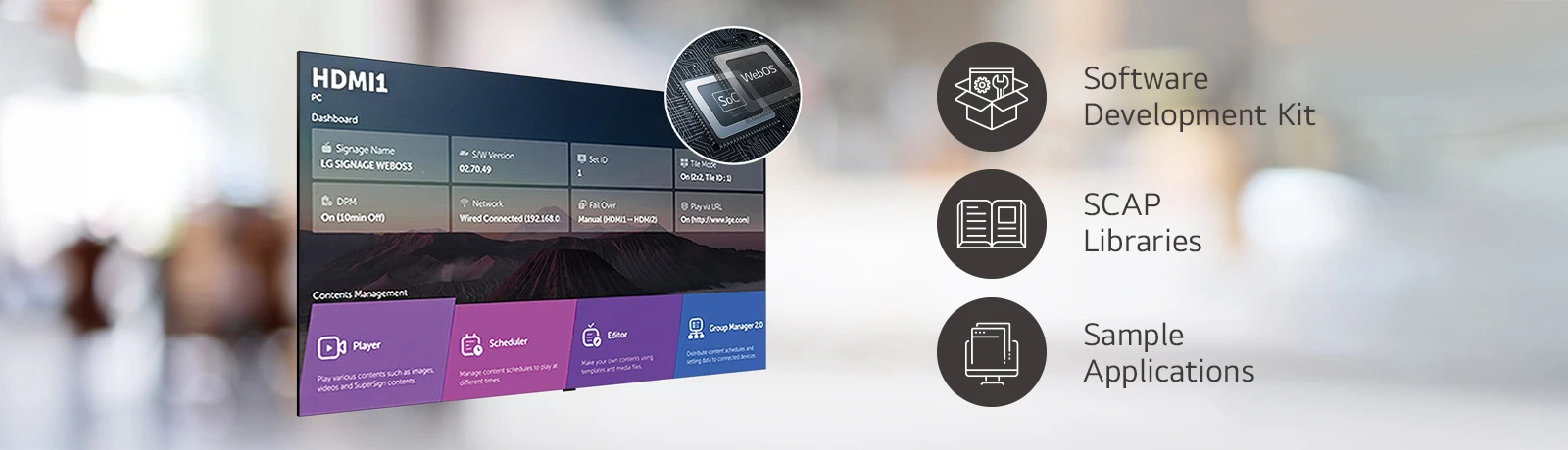 Several tasks that can be performed simultaneously are arranged through the LG webOS smart platform.