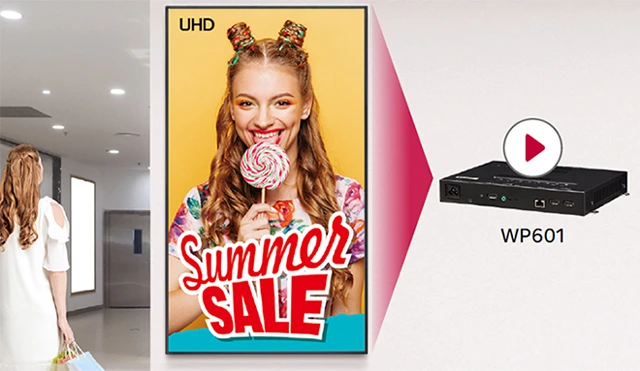 Illustration of UHD signage playback with LG WP601