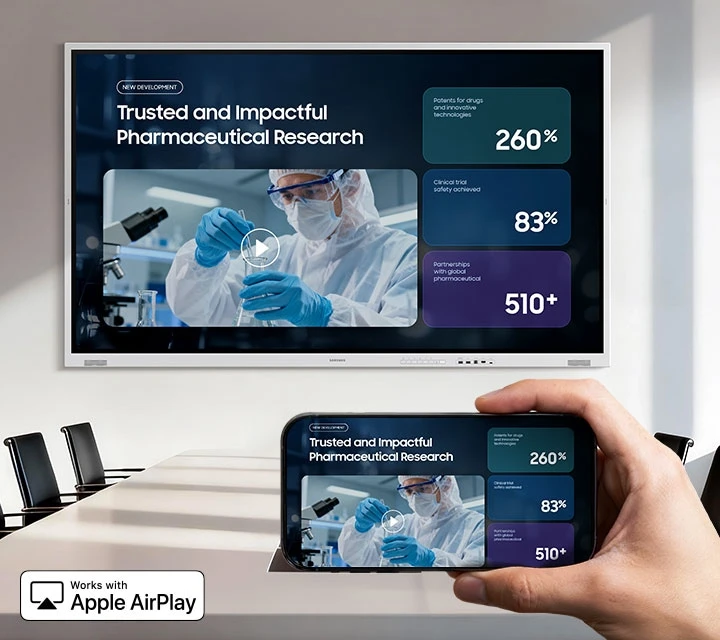 Present from any Apple device — no cables needed